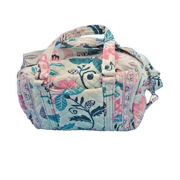 Vera Bradley Mint Flowers Travel Takes Case Large Bag With Crossbody Straps - Picture 6 of 16